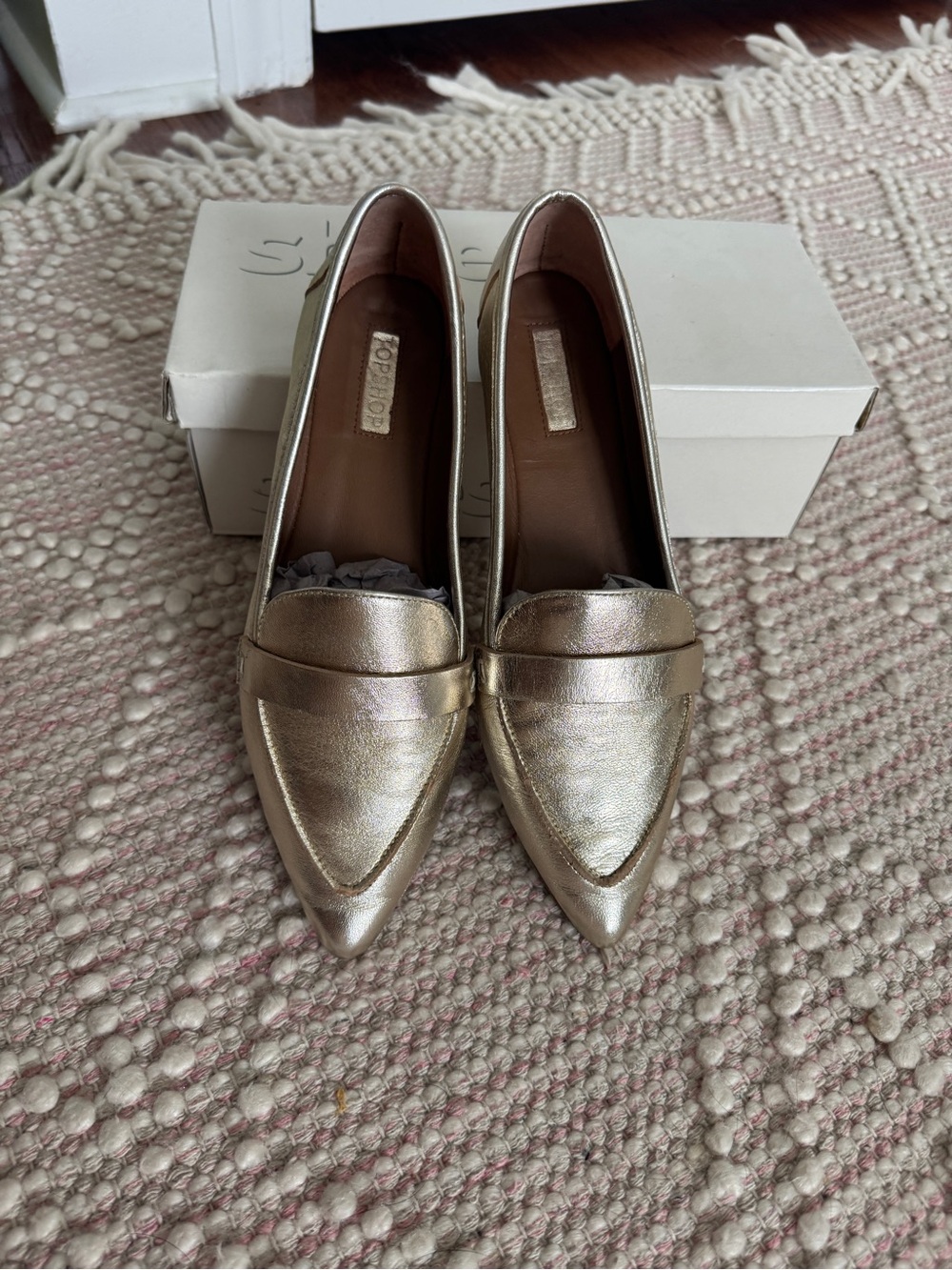 Topshop “Kimi” Metallic Gold Pointed-Toe Women's Loafers 8.5 Nordstrom
